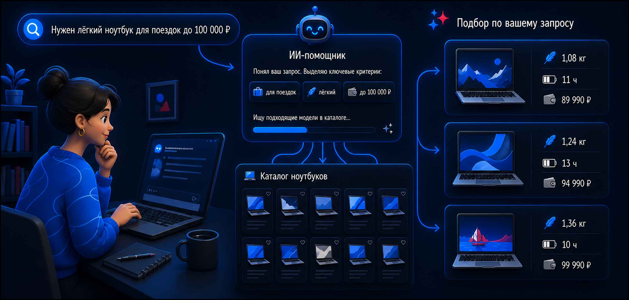 AI-ассистент для бизнеса подбирает товары из каталога интернет-магазина по запросу покупателя